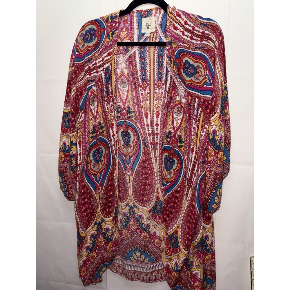 Billabong Open Front Kimono Cardigan S/M Paisley Floral Festival Boho Duster